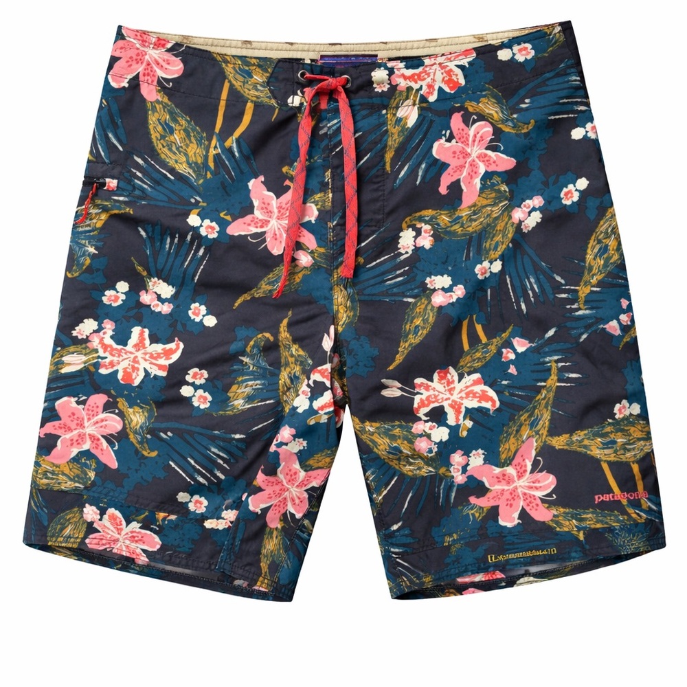Patagonia Stretch Planing Board Shorts 34 Kelp Garden Ink Black Floral Surf Swim